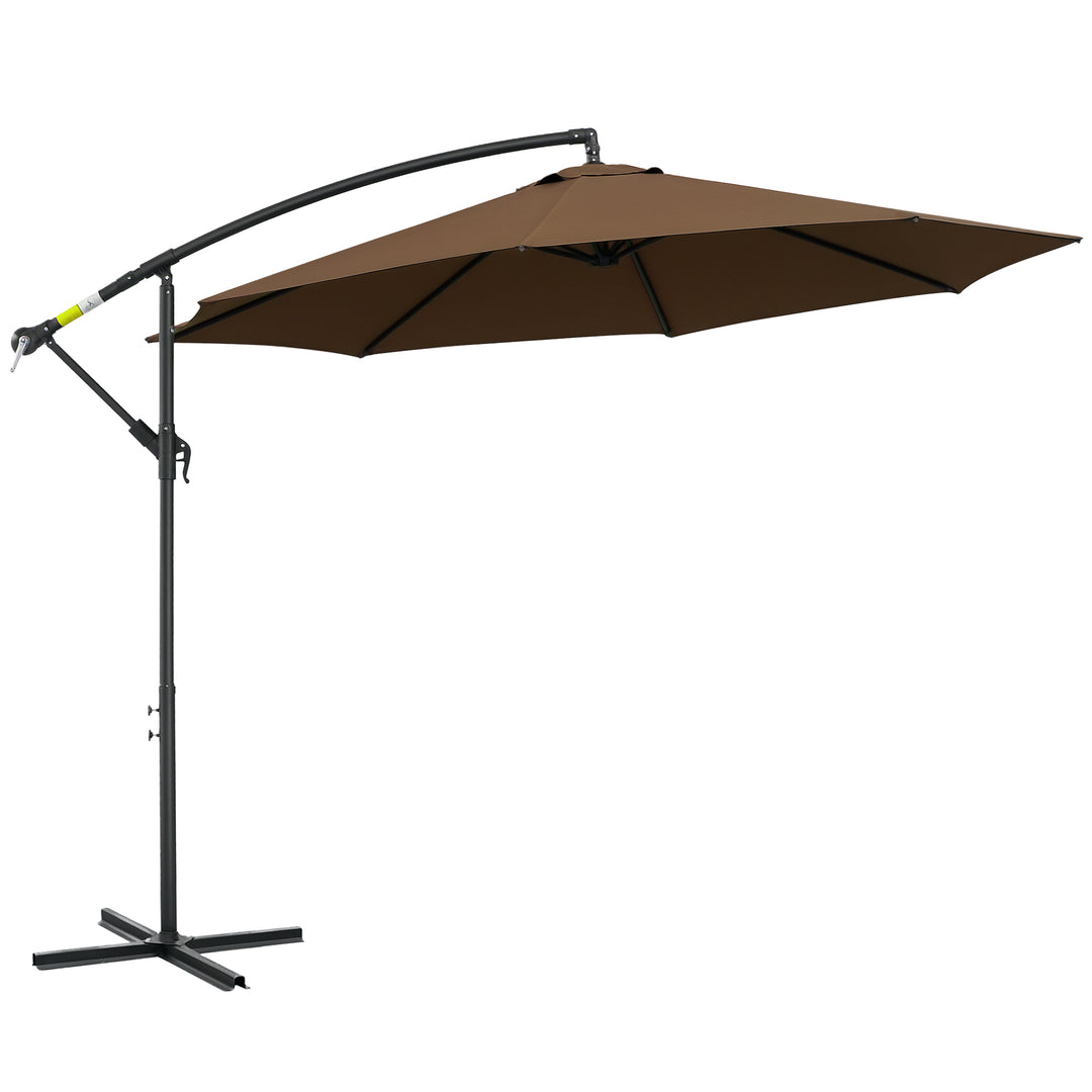 Parasol med håndsving, vejrbestandig, 3 m x 3 m x 2,5 m, stål, polyester, kaffe
