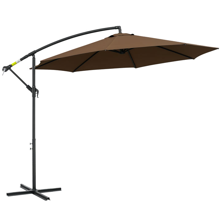 Parasol med håndsving, vejrbestandig, 3 m x 3 m x 2,5 m, stål, polyester, kaffe