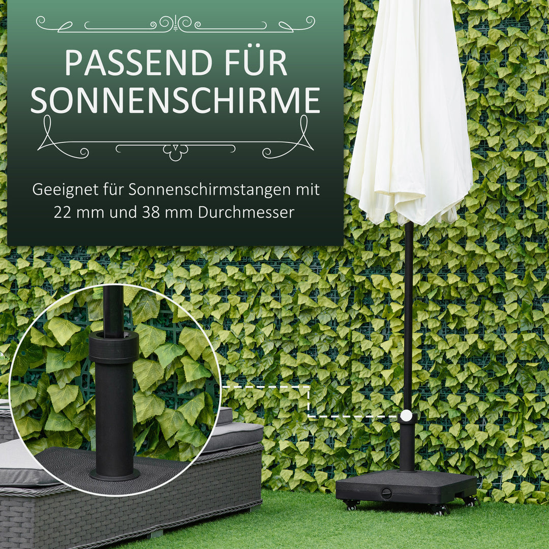Parasolfod, fyldbar op til 20 kg, parasol med hjul, parasolstativ til parasolstænger 22-38 mm, parasolfod til have, terrasse, balkon, sort