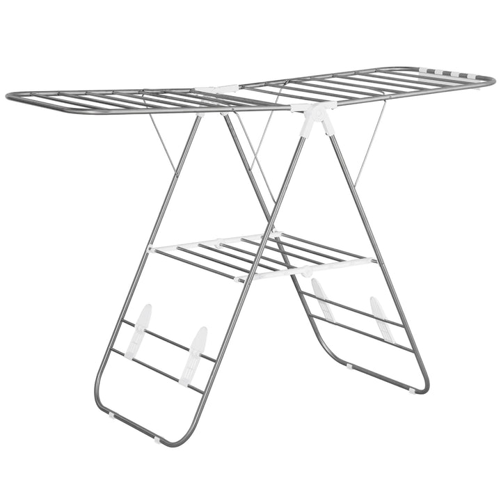 Tørrestativ 1,48 m tørrelængde bærbar stående tørretumbler med teleskopstænger, vingeformet tørrestativ til indendørs og udendørs brug, sølv + hvid