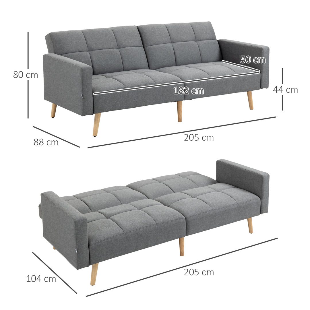 2 I 1 sovesofa 205 x 88 cm sofa med sengefunktion, sofa med siddehynde, hørlook grå