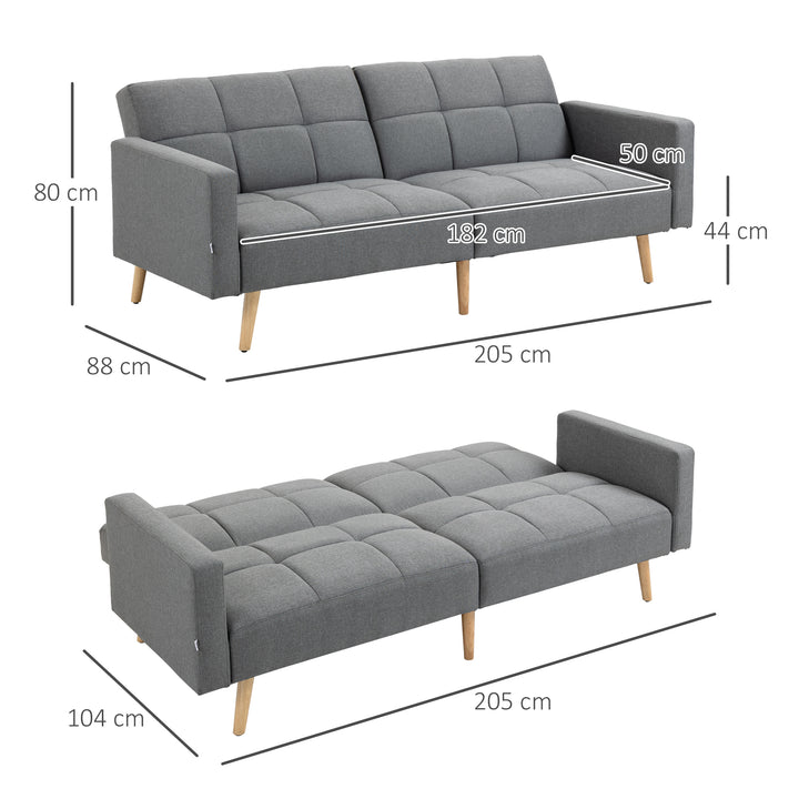2 I 1 sovesofa 205 x 88 cm sofa med sengefunktion, sofa med siddehynde, hørlook grå