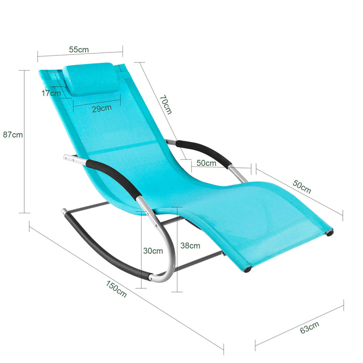 Liggestol / gyngestol til haven, B62 x D158 x H86 cm, turkis