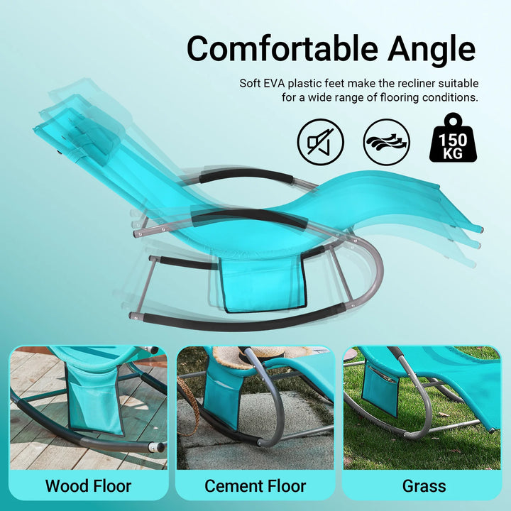 Sæt med 2 x liggestole / gyngestole, B62 x D158 x H86 cm, turkis