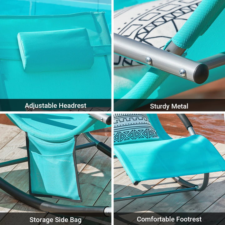 Sæt med 2 x liggestole / gyngestole, B62 x D158 x H86 cm, turkis