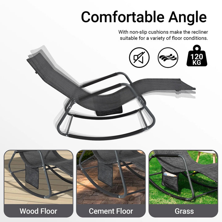 Liggestol / gyngestol til haven, B57 x D145 x H84 cm, sort