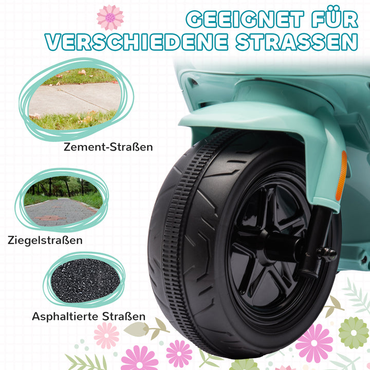 6V elmotorcykel til børn, med forlygte og musik, frem- og bakgear, støttehjul, 18-36 måneder, grøn