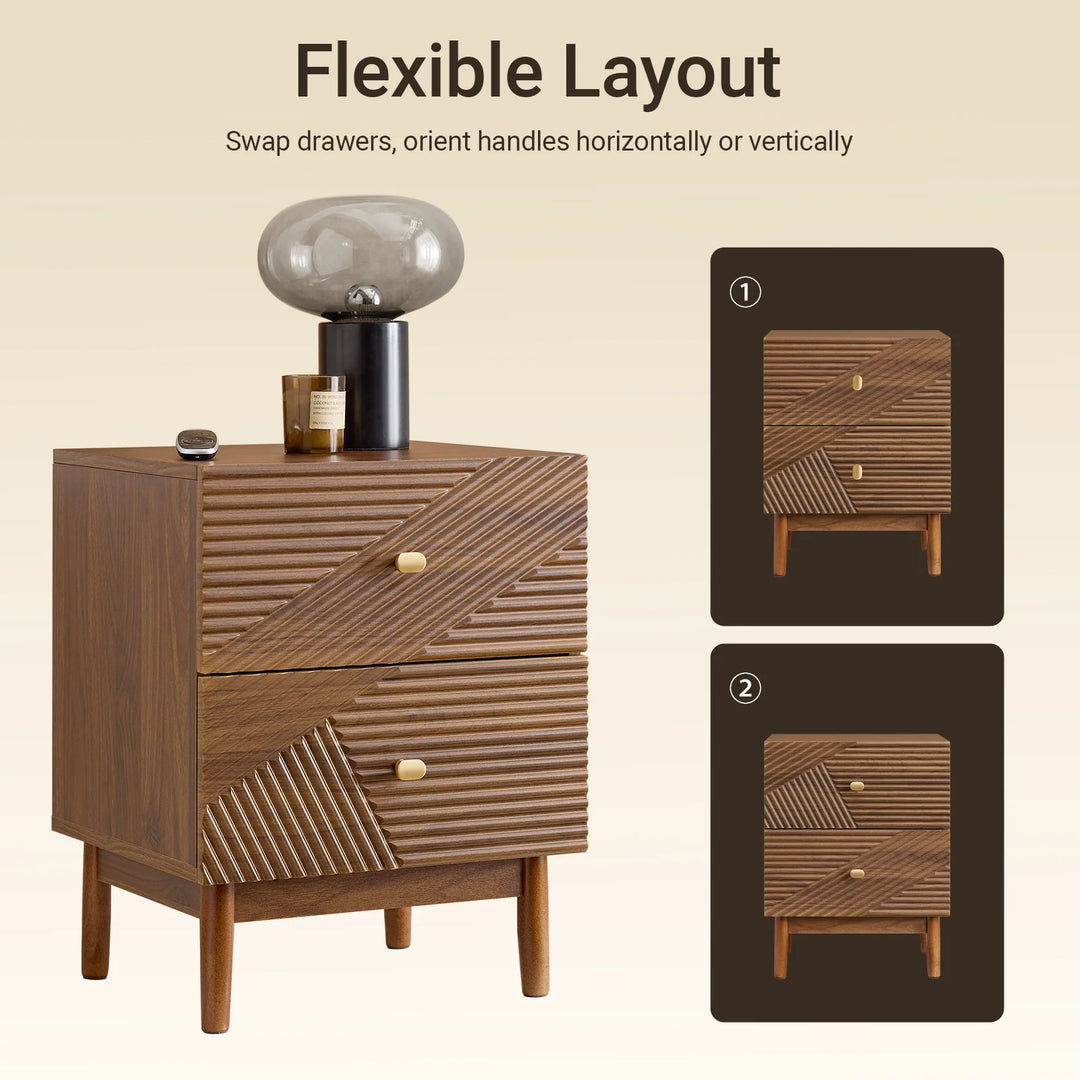 Vintage natbord 45x58 cm – brun opbevaring med 2 skuffer