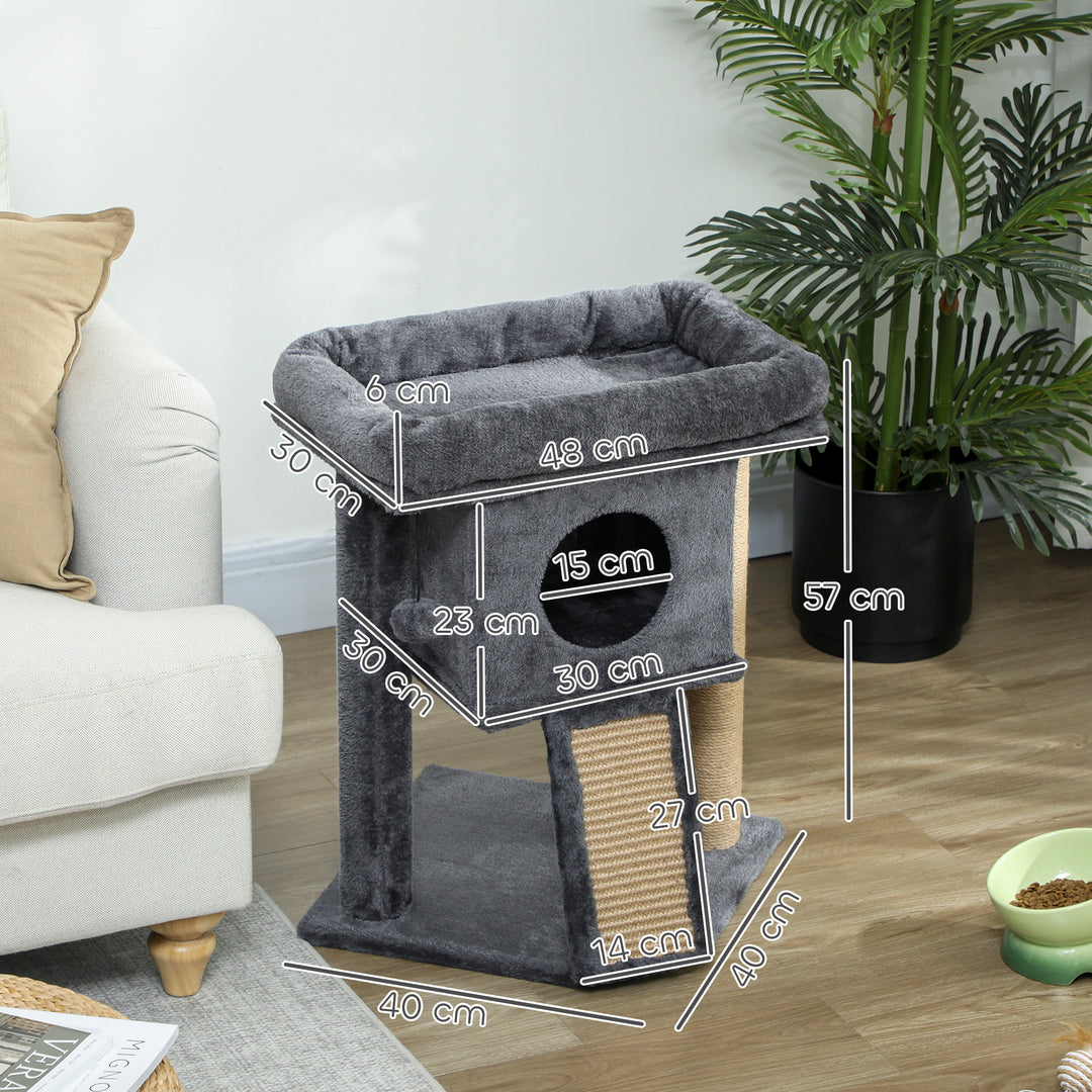 Kradsetræ med jute kradsemåtte, hvileplatform, legebold, kattehus, beige, 40 x 40 x 57 cm