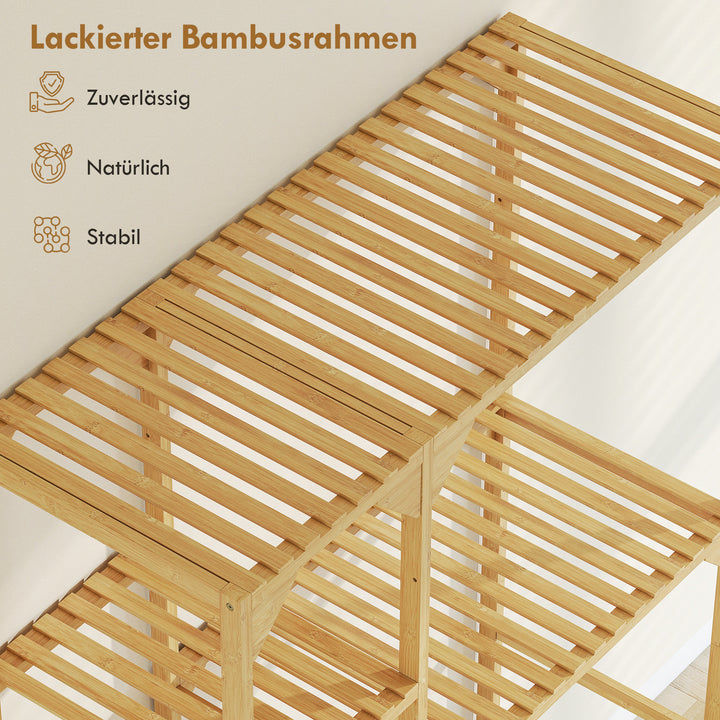 Vaskemaskinehylde, flere åbne rum, til vasketøj og tilbehør, bambustræ