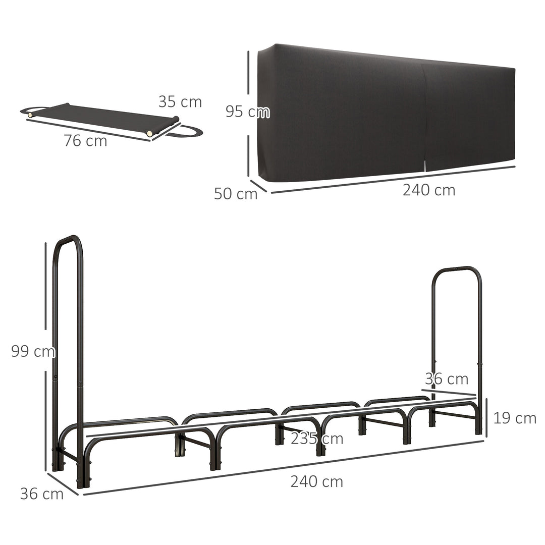 Brænderist, 0,67 m³, med bærepose og overtræk, metalramme, op til 200 kg, 240 x 36 x 99 cm, sort