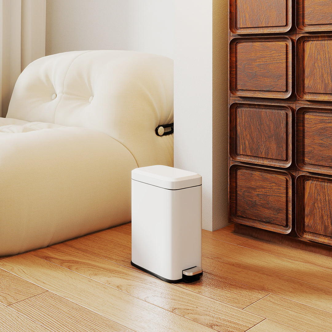 Metal skraldespand, 5 l kapacitet, med fodpedal, med indvendig spand, hvid