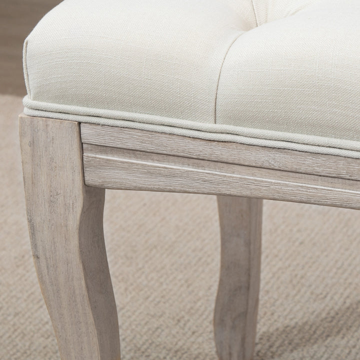Polstret bænk med linnedbetræk, sengebænk med træramme, skobænk til soveværelse, stue, entre, 110 x 40 x 48 cm, beige