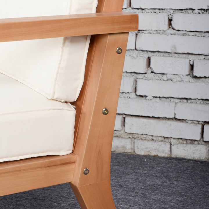 Sæt med 2 havestole med hynder, havestolsæt, havestol lavet af poppeltræ, havemøbler, træstol, balkonstol, terrassestol, brun + beige, 66 x 77,5 x 74,5 cm