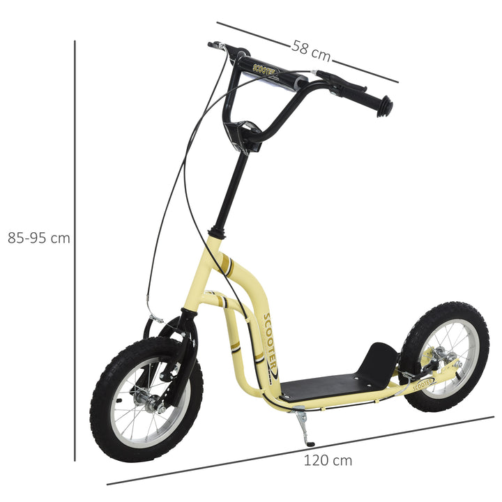 Børneløbehjul fra 5 år, løbehjul, city scooter, børne-sparkbræt med 12-tommer luftdæk, gummi, aluminium, beige, 120 x 58 x 85-95 cm