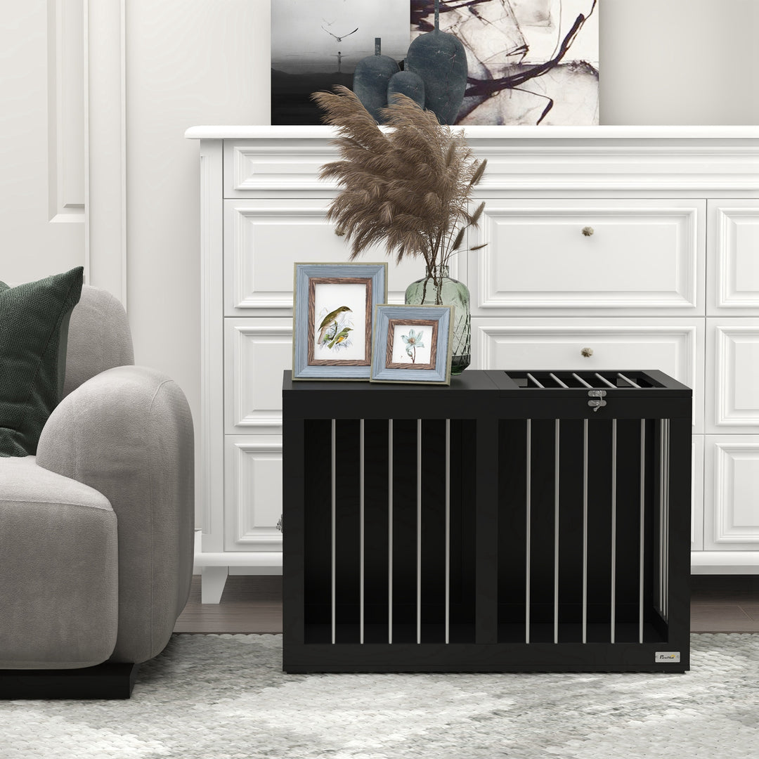 Hundebur hundetransportkasse, 2 døre, aflåselig, stålnet, 80 cm x 50 cm x 56,5 cm, sort