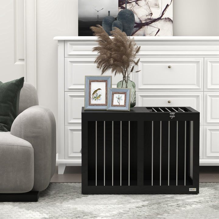 Hundebur hundetransportkasse, 2 døre, aflåselig, stålnet, 80 cm x 50 cm x 56,5 cm, sort