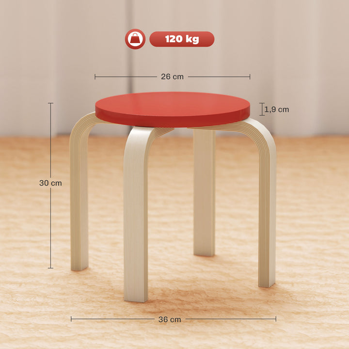 4 Stabelbare skamler med filtfodpuder, birkekrydsfiner, lakeret, farverig