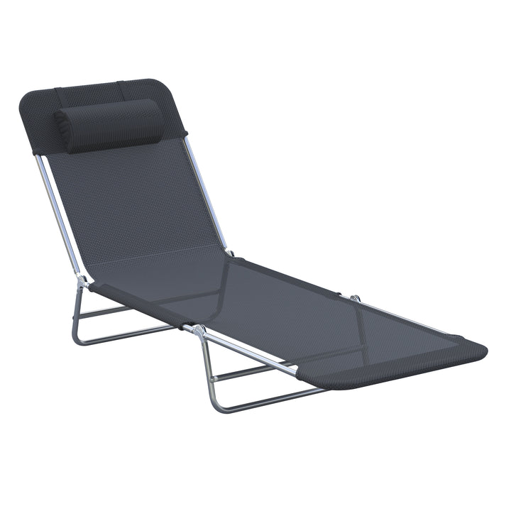 Sammenklappelig liggestol, havestol med nakkestøtte, justerbar liggestol med 5 positioner, campingstol, vægtkapacitet op til 120 kg, egnet til have, balkon og pool, 4 farver (sort)