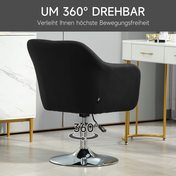 Drejestol, højdejusterbar kontorstol, linnedlignende polyester, metal, 60 x 60 x 79-91 cm, sort