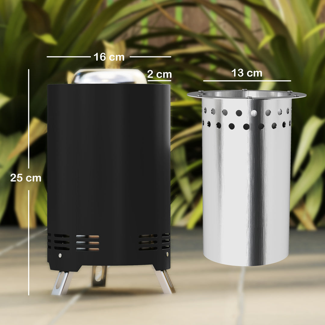 Bålfad 16x25cm lavet af rustfrit stål bålfad med poker røgfri bålfade sort