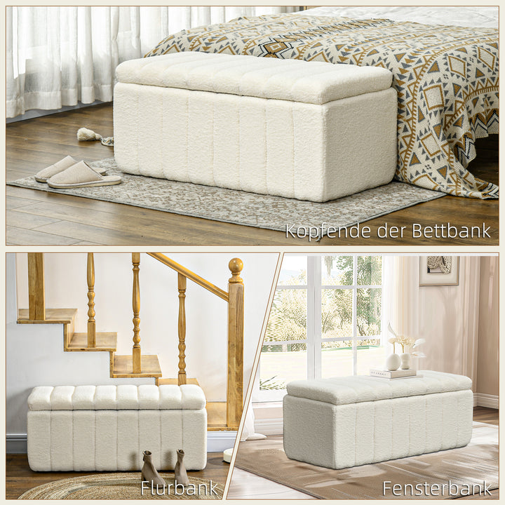 Polstret bænk, sengebænk med opbevaring, lasteevne op til 120 kg, 102x45x46 cm, cremehvid