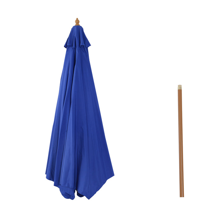 Parasol/Haveparasol, vejrbestandig, bambus, 300 cm x 300 cm x 250 cm, blå + natur