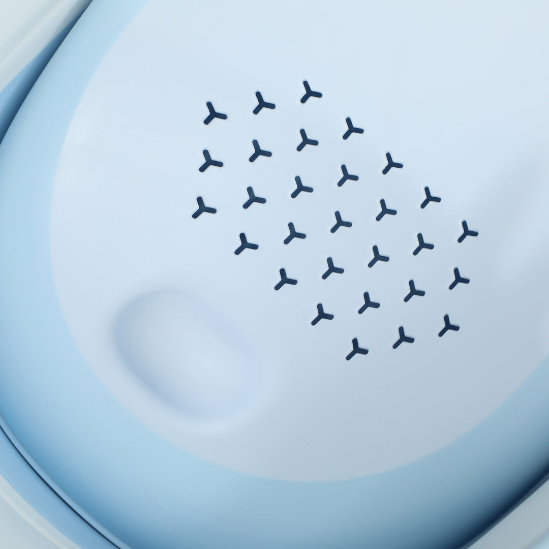 Babybadekar, foldbart, skridsikker bund, sikre materialer, 83l x 48b x 23,5h cm, lyseblå