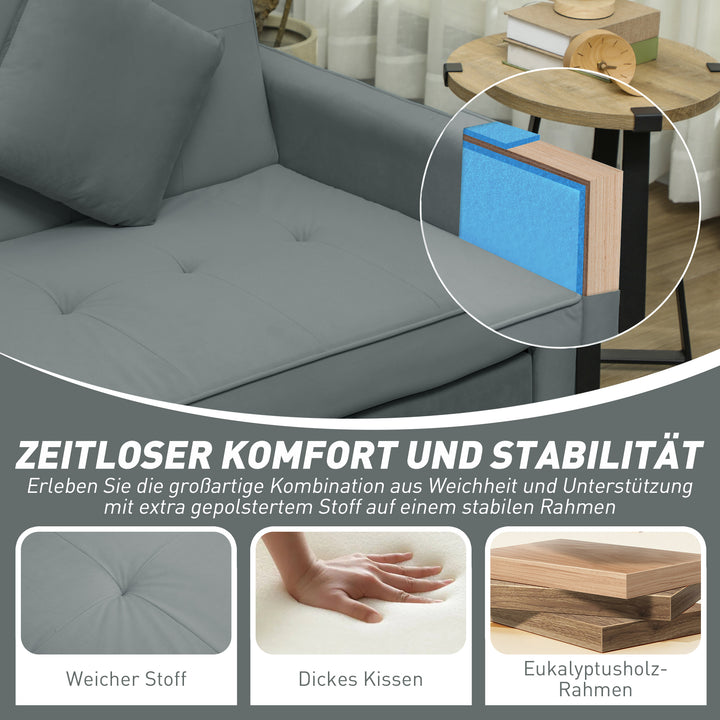 Sovesofa, justerbar 3-personers sofa med sengefunktion, sovesofa med udtræksseng, hynder, grå