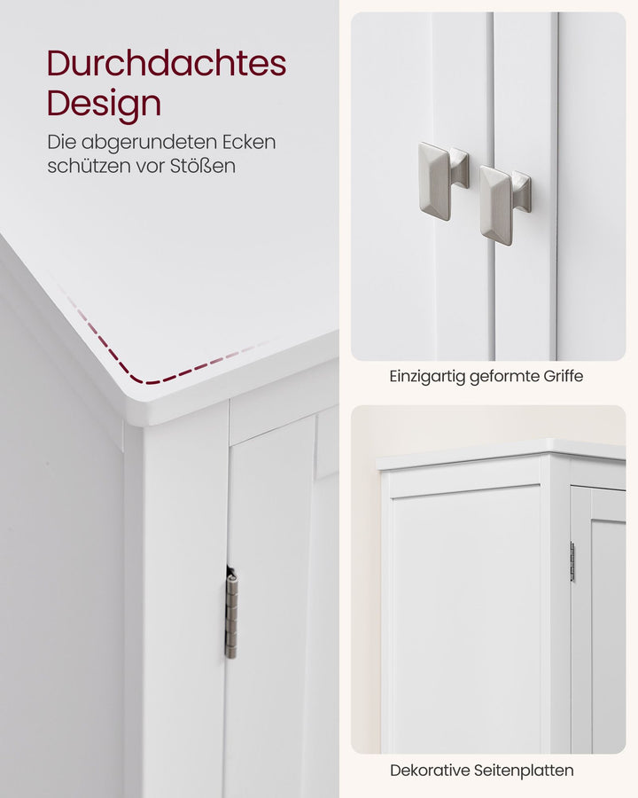 Badeværelsesgulvskab, fritstående med 4 døre og justerbare hylder, mål: 30 x 60 x 110 cm, farve hvid