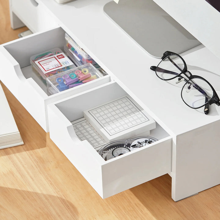 Skærmstativ med små skuffer i skandi-look, B51 x D25 x H12 cm, hvid