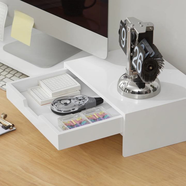 Skærmstativ med 2 skuffer i skandi-look, B60-107 x D22 x H11 cm, hvid