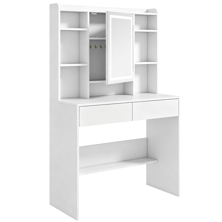 Toiletbord med spejlskab, LED-belysning, 2 skuffer, hvid