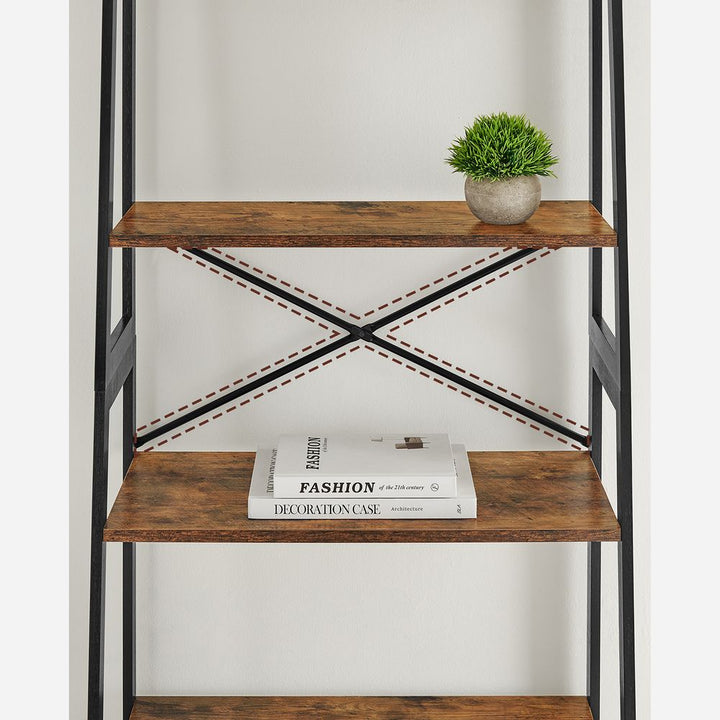 Bogreol i bambus og MDF, industrielt look, L63 x B34 x H137 cm, brun