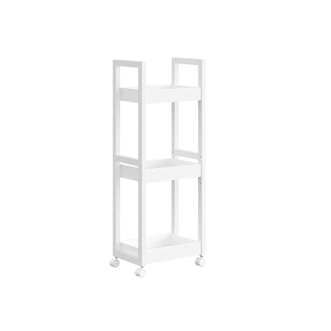 3-trins opbevaringsvogn til badeværelse eller køkken i bambus og MDF, mål: 20 x 30 x 80 cm