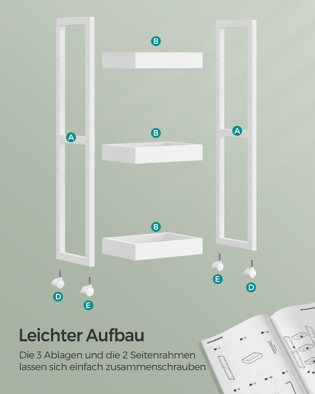 3-trins opbevaringsvogn til badeværelse eller køkken i bambus og MDF, mål: 20 x 30 x 80 cm
