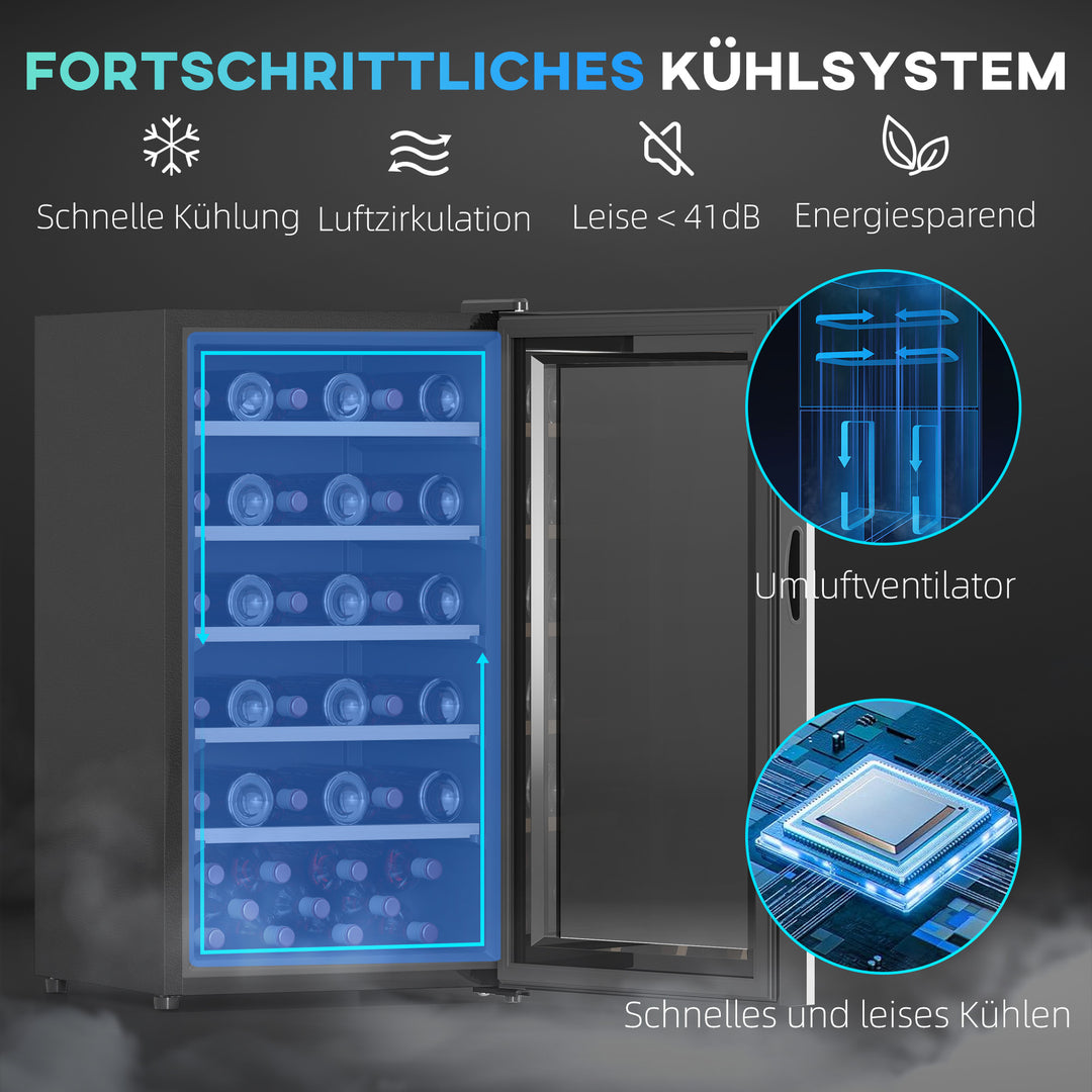 Vinkøler til 41 vinflasker, 91 liters kapacitet, drikkevarekøler med led-display, touchskærm, sort