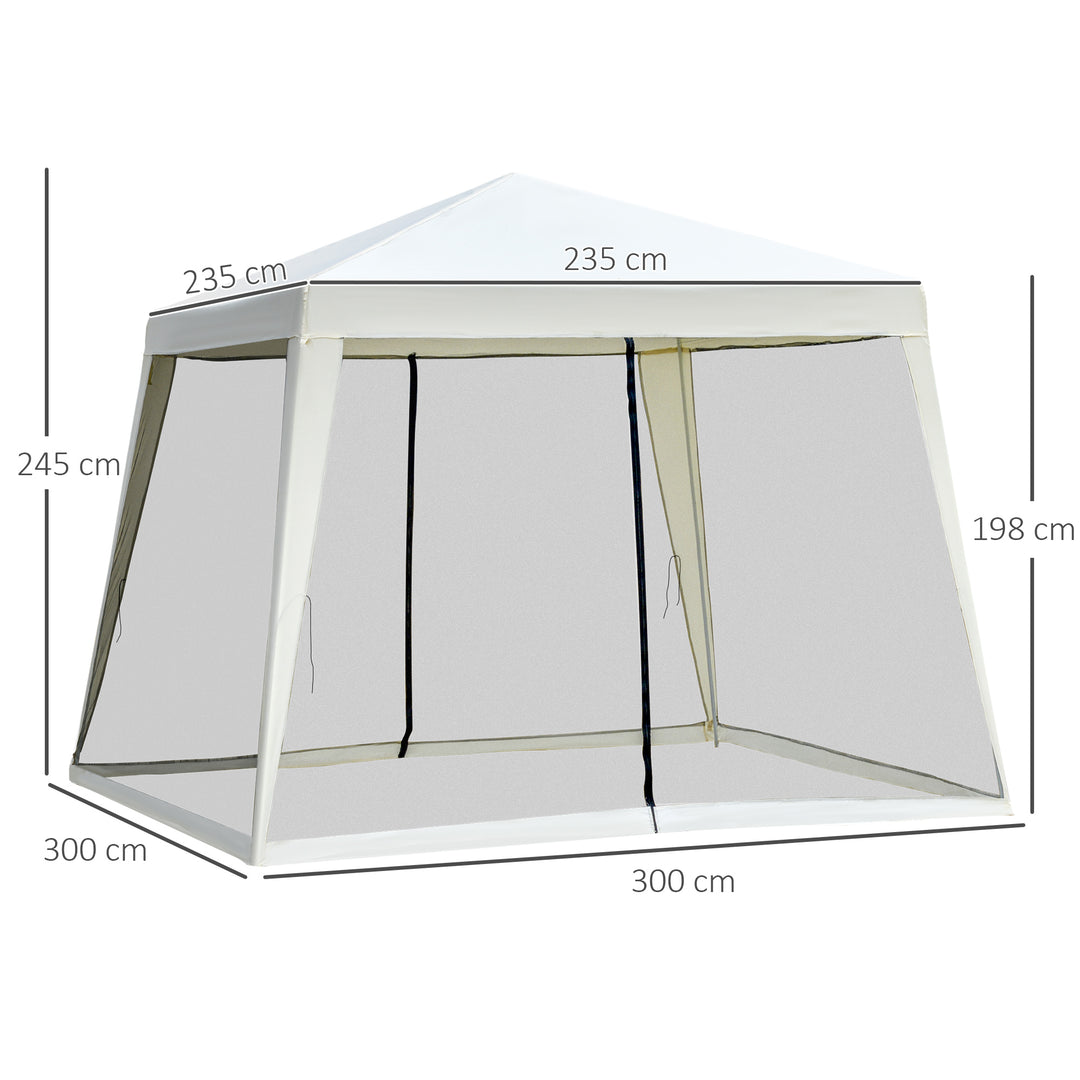 Havepavillon, lysthus, partytelt, vejrbestandigt telt med myggenet, metal + polyester, cremehvid, 3 x 3 m