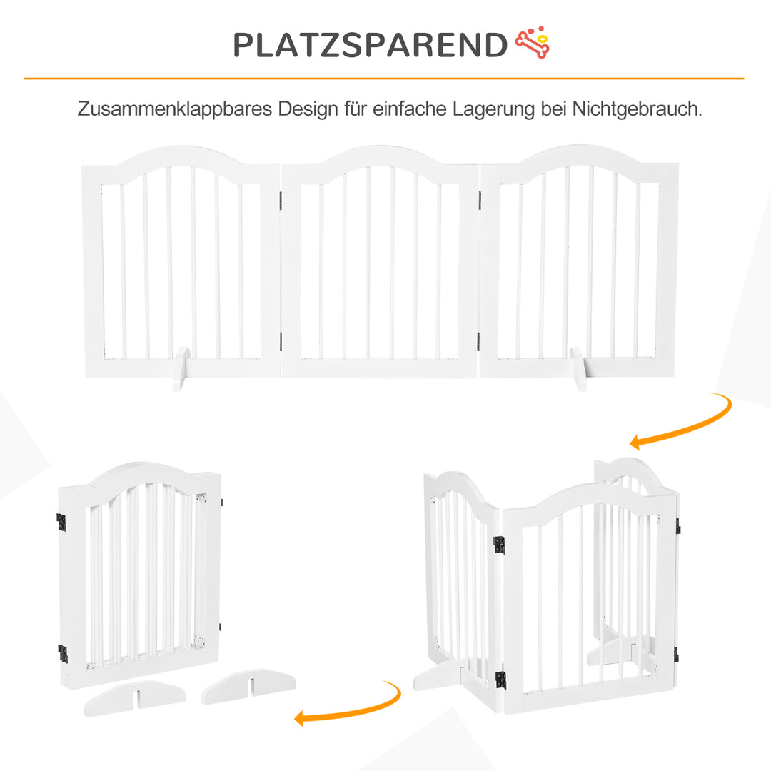 Hundegitter 3-delt, 154,5 x 61 cm sammenklappelig hundegitter med dør, dørsikkerhedsgitter med 2 støttefødder, fritstående trappegitter til køkken, entre, hvid