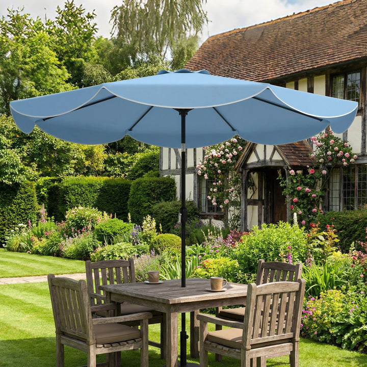Rund parasol, balkonparasol, strandparasol med 3 vippepositioner, håndsving, 8 ribber, Ø265 x 235H cm, himmelblå