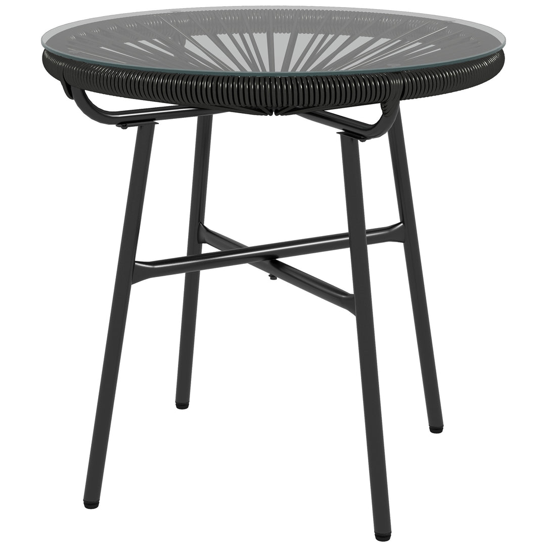 Havebord i bohemestil, udendørs sidebord, PE-rattan, hærdet glas, vejrbestandig, 50 cm x 50 cm x 50 cm, sort