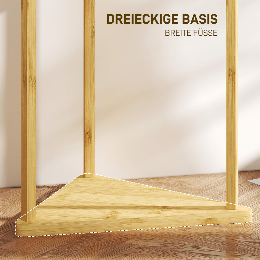 Tøjstativ, bambus træknagerække, 9 knager, 3 hylder, naturfarvet