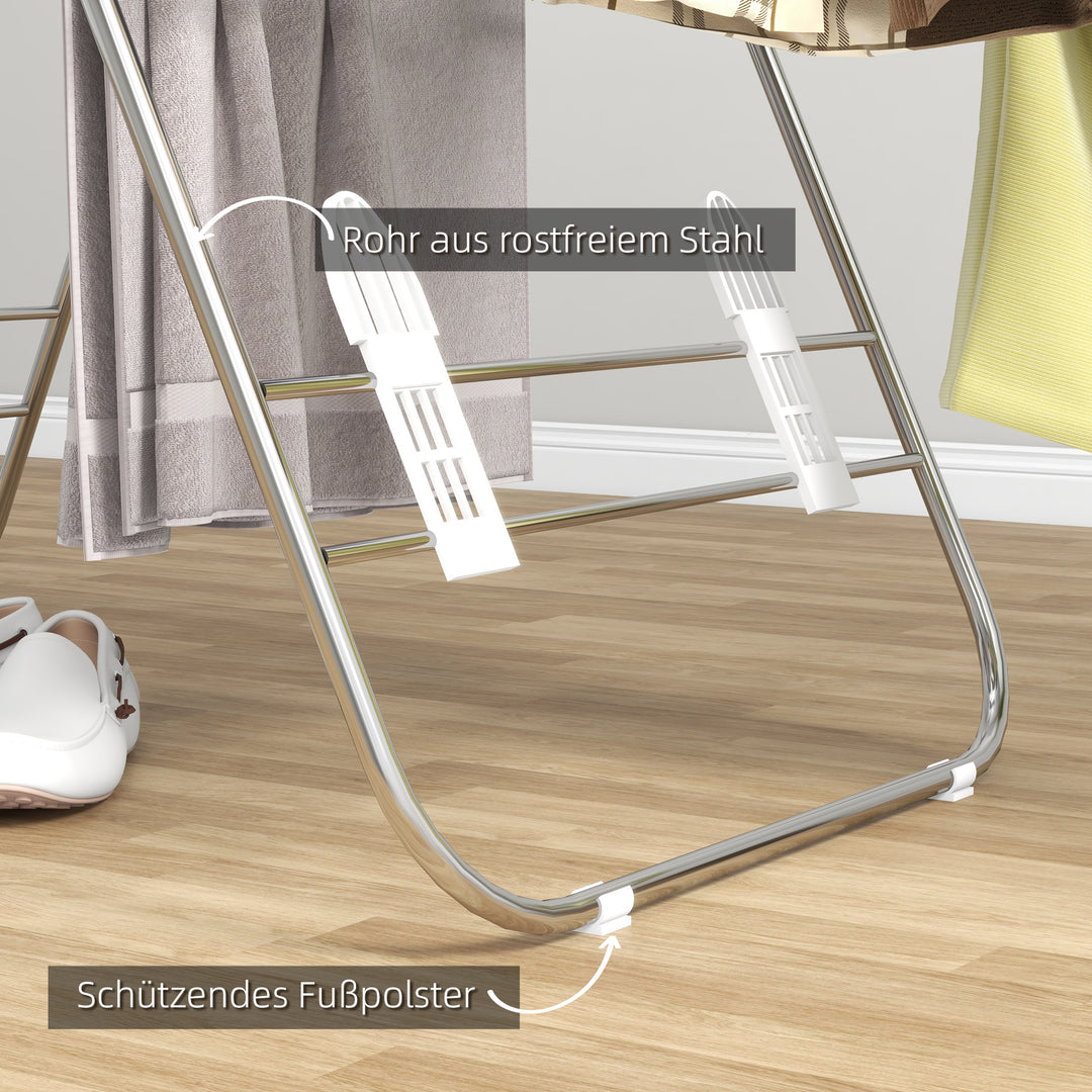 Tørrestativ 1,48 m tørrelængde bærbar stående tørretumbler med teleskopstænger, vingeformet tørrestativ til indendørs og udendørs brug, sølv + hvid