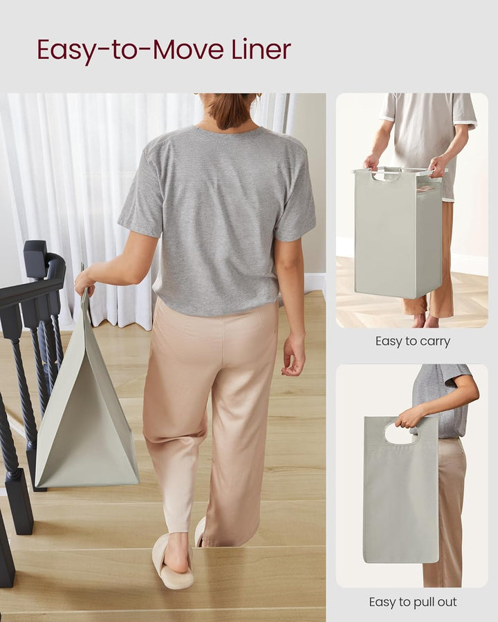 Vasketøjskurv med 2 rum, 2 hylder, hvid