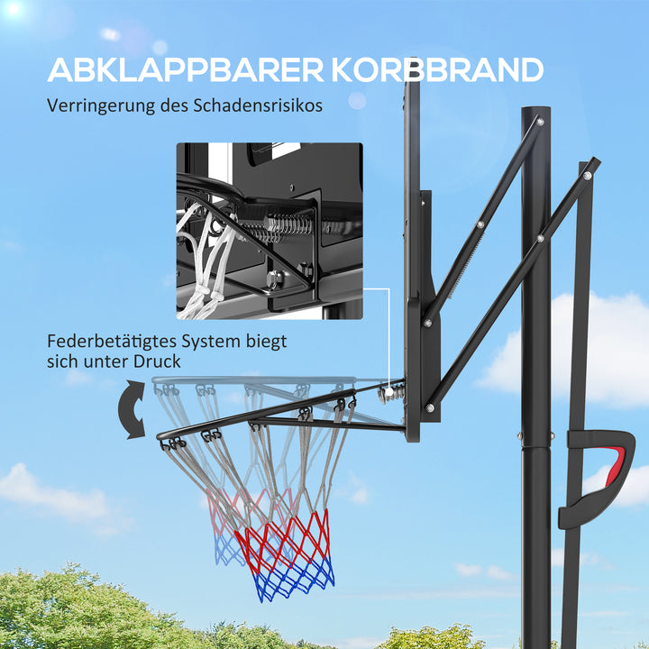 Basketballstativ, højdejusterbar kurvhøjde 235-305 cm, fyldbar bund med hjul, sort