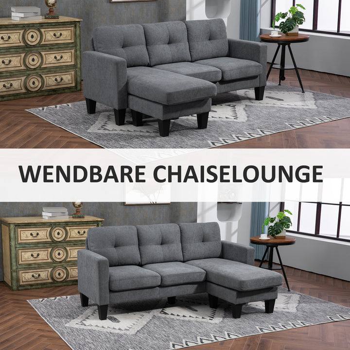 L-formet hjørnesofa med vendbar chaiselong, polstret sofa, mørkegrå