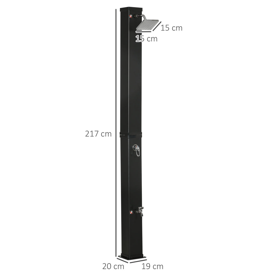 Solbruser, 360° roterende brusehoved, fodbruser, vandopvarmning op til 60°C, sort, 19 x 20 x 217 cm
