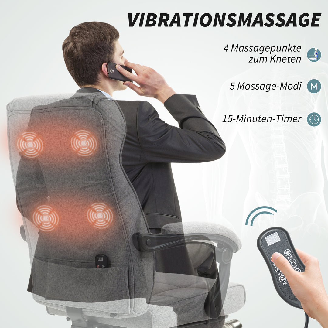 Kontorstol med massagefunktion ergonomisk lederstol med lænefunktion fodstøtte grå