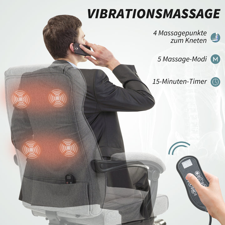 Kontorstol med massagefunktion ergonomisk lederstol med lænefunktion fodstøtte grå