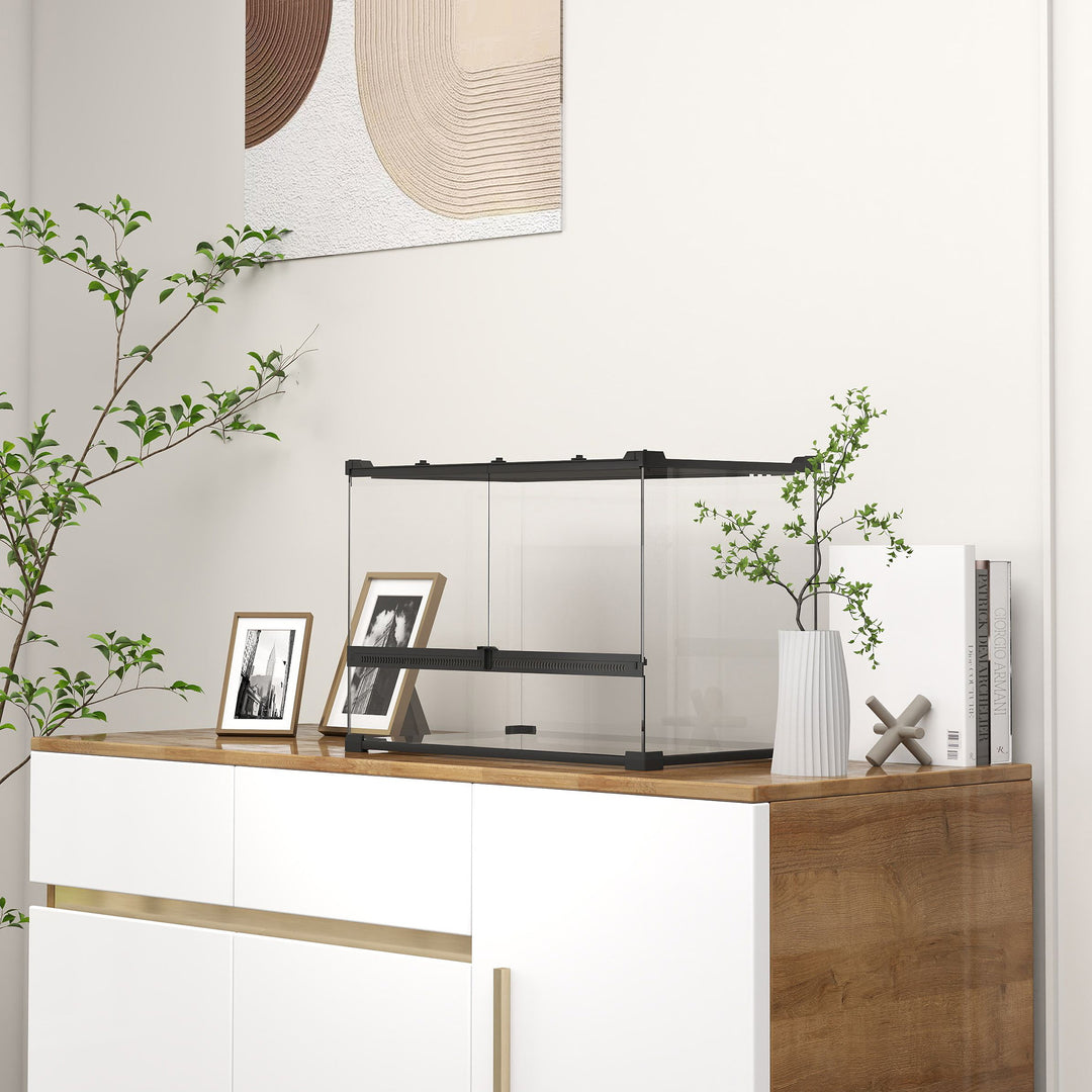 Glas krybdyrterrarium med hævet og vandtæt bund og knaplås